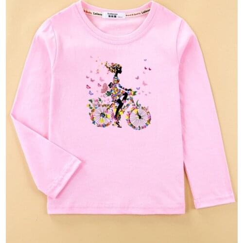 Girls funny t-shirt pattern for flower-girl & fruit bike clothes child long-sleeved Autumn tshirt 100% cotton tops for baby kids