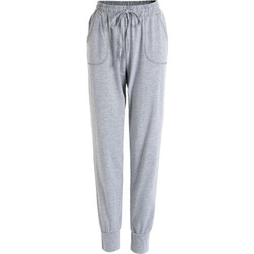 Womens Solid Color Casual Pocket Elastic Waist Sports Pants Ladies Stretch Pencil Pants Black Wine Red Dark Gray Light Gray