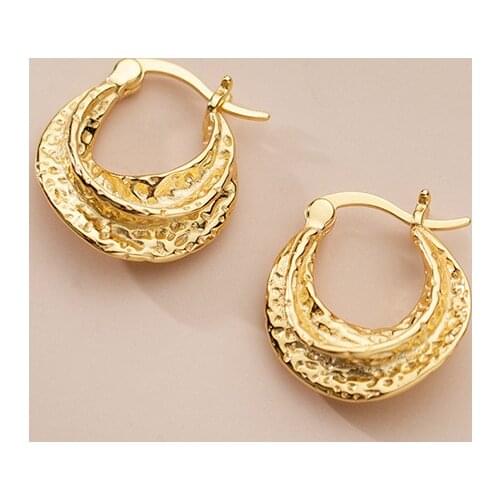 Genuine 925 Sterling Silver Vintage Luxury Gold Hoop Earrings For Fashion Women Lady Daughter Engagement Gift Jewelry