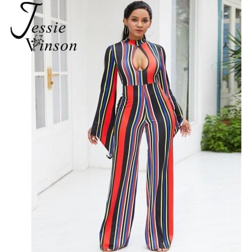Jessie Vinson Asymmetrical Split Long Sleeve Turtleneck Hollow out Striped Jumpsuit Women Wide Leg Long Pants Rompers Jumpsuit