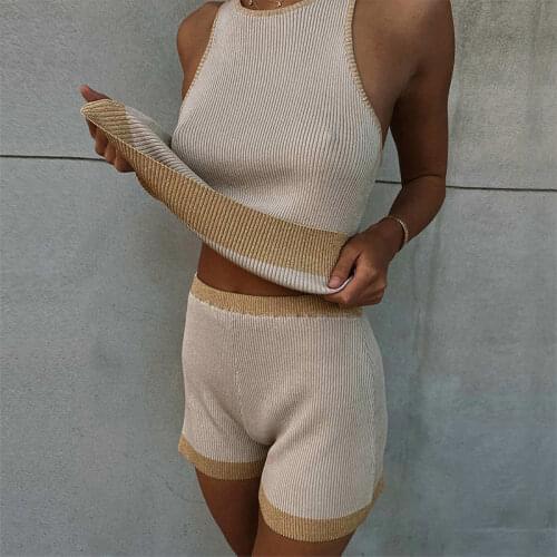 Comfy Knitted Lounge Wear Two Piece Set Women Summer Outfits Tank Top and Shorts Matching Sets 2021