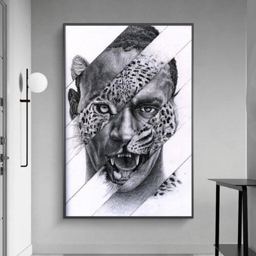 Creative Animal Face Canvas Painting Black White Art Posters and Prints Wall Pictures Modern Bedroom Room Home Decoration
