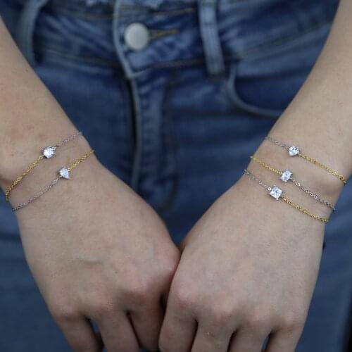 100% 925 Sterling Silver CZ Zircon Cute Heart oval Circle Round Charm Bracelet For Women Girl 925 sterling silver Fine Jewelry