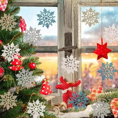 12pcs 10cm Gold Powder Plastic Snowflake Frozen Party Supplies Winter Decor Ornaments Christmas Tree Decorations For Home Snow