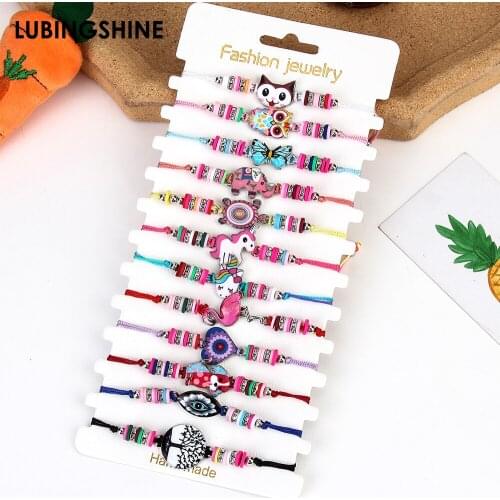 12Pc/Set Vintage Dog Owl Butterfly Bracelet Cartoon Unicorn Animal Charm Bracelets For Women Adjustable Woven Friendship Jewelry