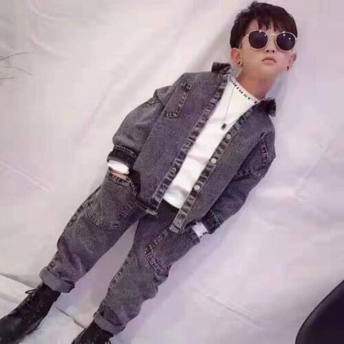 Fashion New Autumn Kids Boys Tops Denim Jackets Coat +Quality Pants 2Pcs/Set 2019 Spring Autumn Boys Wear Children Clothes Suit