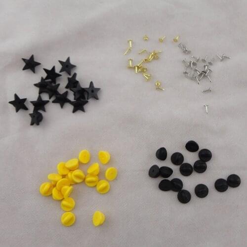 20PCS Star, Round Rubber Butterfly Clips and metal Pins back for DIY Brooches badges Handmade jewelry finding material