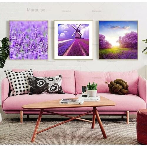 Lavender Flower Landscape Home Decor Nordic Canvas Poster Wall Art Print Living Room Bedroom Picture Modern Scenery Painting
