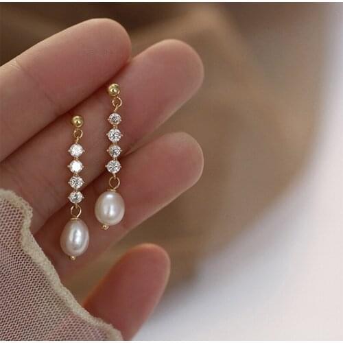 Tassel Long Pearl Drop Earrings For Women Zircon Sweet Simple Korean Fashion Punk Vintage Design Lady Wedding Jewelry BOYULIGE