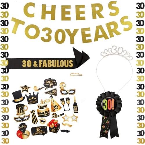 30th Theme Birthday Party Balloon 30 Fabulous Sash Photo Props Banner 30th Confetti Adult Party Decoration Supplies NW06