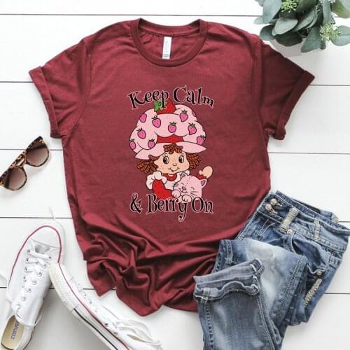 Keep Calm and Berry on T-shirt Kawaii Strawberry Shortcake Shirt Cute Cartoon Nostalgia Tee T-Shirt Vintage Nostalgia Tee