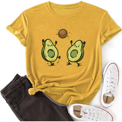 Woman Short Sleeve Colored Graphic Tees Summer T-Shirt Female Tops Shirts for Women Funny Fruit Avocado Healthy Food