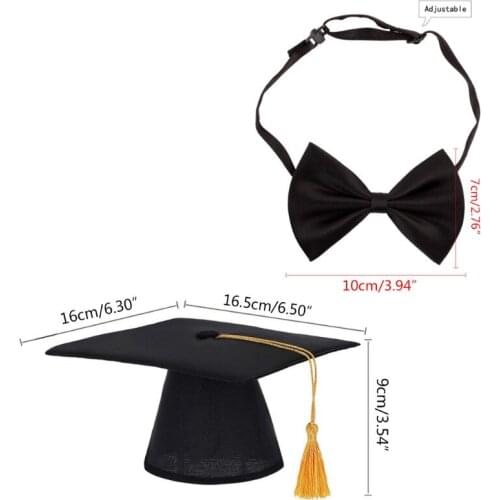 2Pcs Pet Dog Graduation Cap Bow Tie Decoration Photography Props Head-wear Hat K1MF