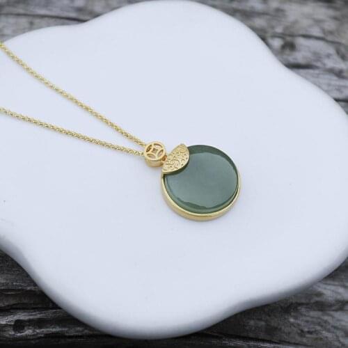 Natural Hetian Jade Green Jade Pendant S925 Sterling Silver round Jade Necklace Simple Big Name Birthday Gift Jewelry Women