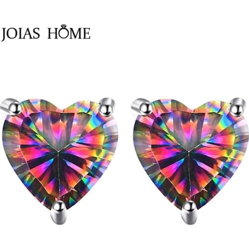 JoiasHome Luxury 925 Sterling Silver Earrings with Colorful Mysterious Rainbow Heart Stud Earrings Wedding Party Wholesale Gifts