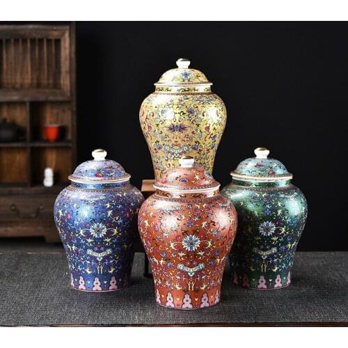 Painted Flower Pattern Ceramic Storage Jar Exquisite Handicraft Decoration Art Vase Flower Arrangement Sealed Candy Tea Tin Gift