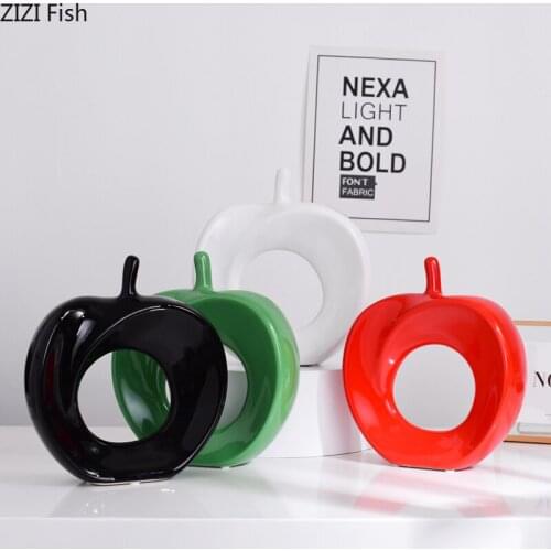 Ceramic Fruit Statue Black White Hollow Apple Modern Home Decor Desktop Decoration Exquisite Porcelain Crafts Figurine Ornaments