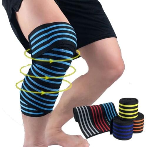 2Pcs 180*8CM Weight Lifting Knee Bandages Elastic Leg Compression Strap Wrap Sports Fitness Squats Training Knee Support Protect