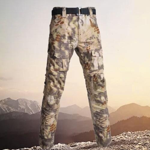 Soqoool Mens Fashion Outdoor Hiking Overalls Pants Camouflage Tactical Pants Military Uniform Fighting Multi-Pocket Trousers