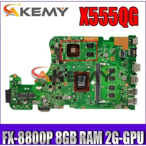 Akemy For ASUS X555YI X555YA X555D A555DG X555QG X555Y notebook mainboard motherboard FX-8800P CPU 8GB RAM 2G-GPU tested full ok