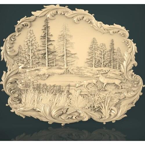 Forest deer STL Model for CNC Router 3D Printer Artcam Aspire Bas Relief Home decoration painting 3d model