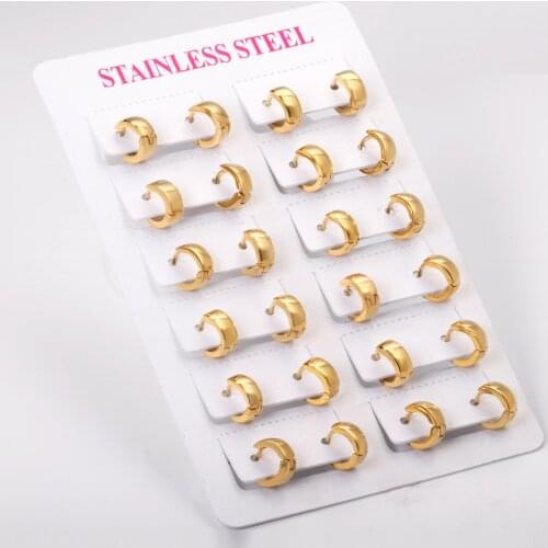 Trendy Simple Gold Color Hoop Minimalist Earrings 316L Stainless Steel Round Ear Stud for Women/Men Fashion Jewelry Party Gift