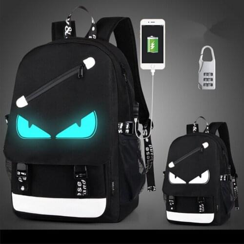 Fashion USB Charge Luminous Backpack men students travel bag Computer backpack Large capacity shoulder bag with anti-theft lock