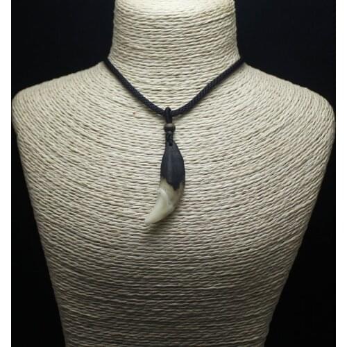 Wolf Tooth Mens pendant Write ,Lobo Necklace Vintage Look Teeth Jewelry Adjustable Black Cord Bts accessories Couple pendants