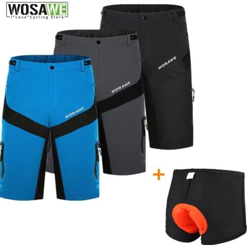 WOSAWE Mens Breathable Cycling Shorts Padded Cycling Underwear Multi-Pocket Mountain Bike Loose Fit Outdoor Downhill Shorts