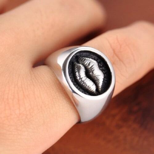 Men Punk Love Kiss Ring Hip Hop Lips Titanium Steel Rings