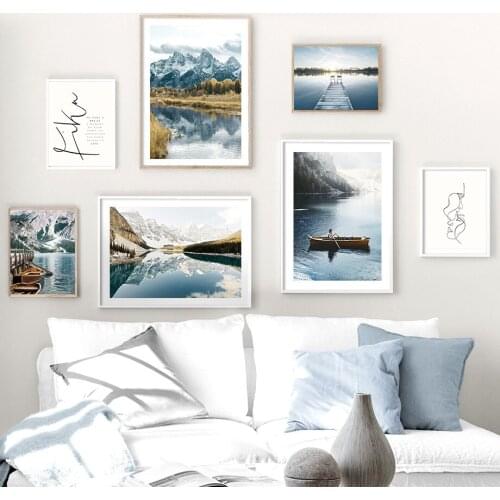 Mountain River Lake Boating Dandelion Kiss Wall Art Canvas Painting Nordic Poster And Prints Wall Pictures For Living Room Decor