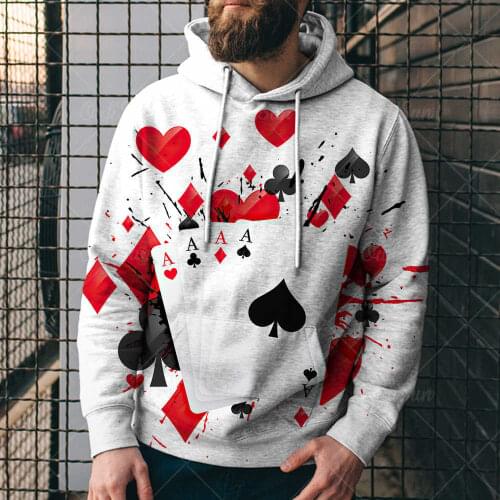 2021 autumn/winter new mens 3D hoodie playing card printing long-sleeved hooded sweater mens street fashion clothing hoodie