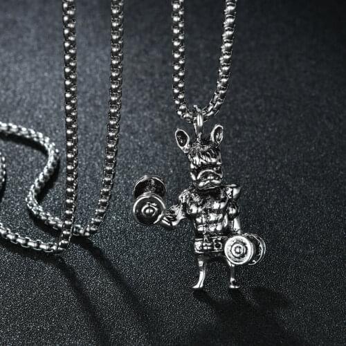 Fashion New Fitness Dog Pendant Necklace Men Dumbbells Trendy Simple Stainless Steel Chain Men Necklace Jewelry Gift