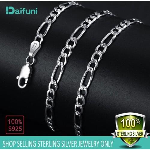 Daifuni 925 Sterling Silver Necklace 4MM Men Sideways Figaro chain Jewelry Cuban Chain HipHop Style Horse Whip Chain Man Jewelry