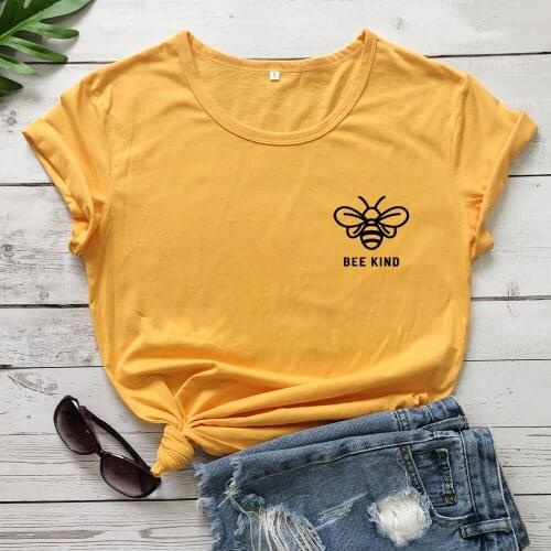 Bee Kind Pocket Print Women Shirts Streetwear Kawaii Plus Size T-shirt Girl Ulzzang Harajuku Tshirt Female Cotton Tops Drop Ship