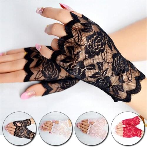 New 1 Pair Summer Women Thin Short Tulle Gloves Stretchy Lace Spots Sheers Flexible Accessories Full Finger Silk Short Gloves