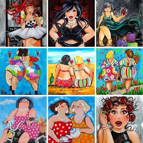 Full Square Diamond Embroidery Cartoon Women 5D Diy Diamond Painting Sexy Fat Ladies Cross Stitch Rhinestones Mosaic Home Decor