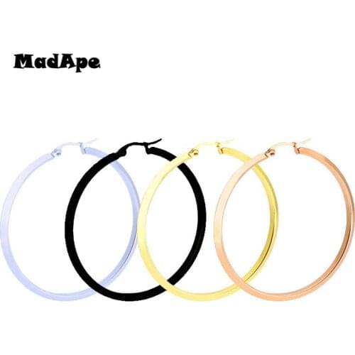 MadApe Simple Triangle Hoop Earrings 316L Stainless Steel Hyperbole Big Round Earrings For Women Fashion Nightclub Jewelry