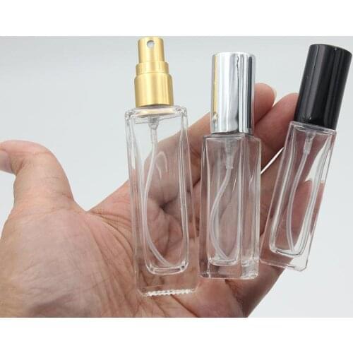 10ml 20ml Clear Portable Glass Perfume Spray Bottles Empty Cosmetic Containers with Atomizer Gold Silver Cap Spray Bottles
