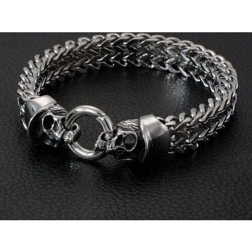 Wide 12mm 23cm(9 inch) Vintage Stainless steel biker casting skeleton Skull Link chain bangle bracelet