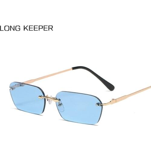 LongKeeper Fashion Rimless Sunglasses Women Luxury Brand Designer Square Sun Glasses Men Retro Vintage Small Rectangle Glasses