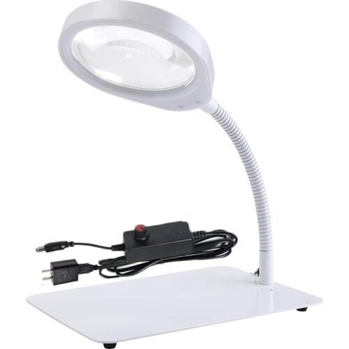 New Magnifying Desk Table Lamp 10X Optical Glass 127mm Dia 48 LED Lighting Table Magnifier for Motherboard Repair, Jade Identify