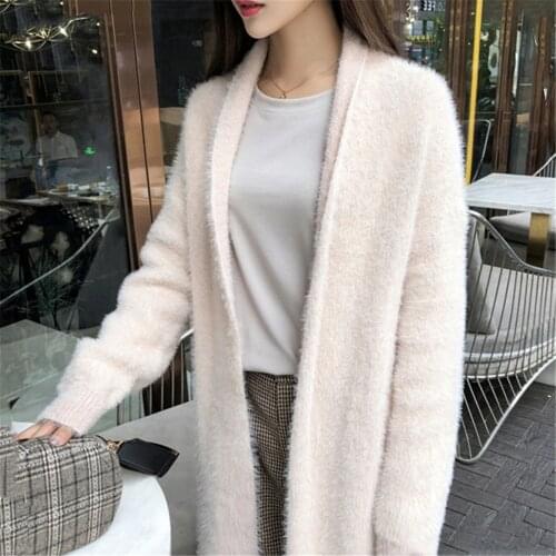 Loose Mink Wool Overcoat Long Knitted Ladies Fall Cardigans Women Autumn 2020 Winte Elegant Knit Sweater Women Tops Jumpers