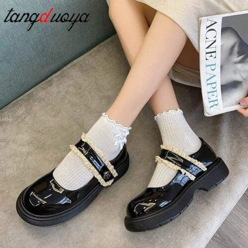 Lolita Shoes Round-Toe Leather Shoes Womans autumn Jk Uniform Japanese Style Mary Jane Shoes Korean High Heel Platform Shoes