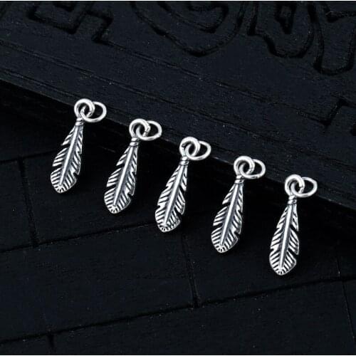925 Sterling Silver Vintage Japan Style Feather Charms 13.5mm Small Dangle Silver Crafts Pendants DIY Women Men Jewelry Making