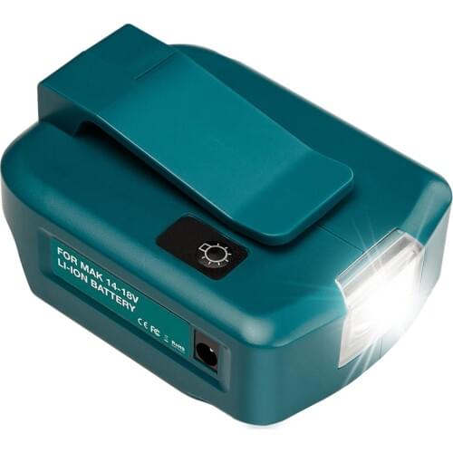 14.4V/18V Li-on Battery Adapter for Makita Battery BL1430 BL1830 Dual USB Port with LED Light Spotlight Outdoor Flashlight