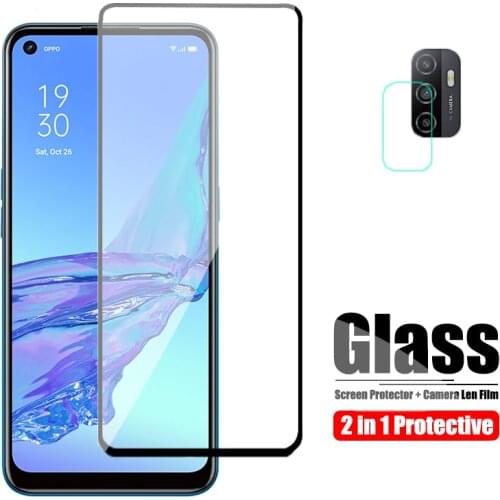 For Oppo A53 Glass Protectve On for Oppo A52 Glass Screen Protector And Camera Len Glas OppoA53 A 53 Protection Film HD Black