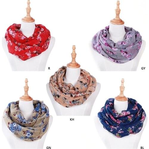 Women Loop Scarves Circle Fashion Floral Printed Cowl Neck Wrap Shawl Vintage