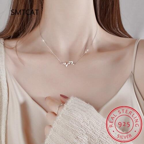 SMTCAT 925 stamp sterling silver Choker jewelry high quality fashion heartbeat Electrocardiogram woman necklace party gift