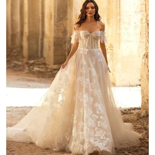 2021 New Beach Wedding Dresses for Women Appliques A Line Sweetheart Boho Bridal Gowns Custom Made Bohemian Vestidos De Novia